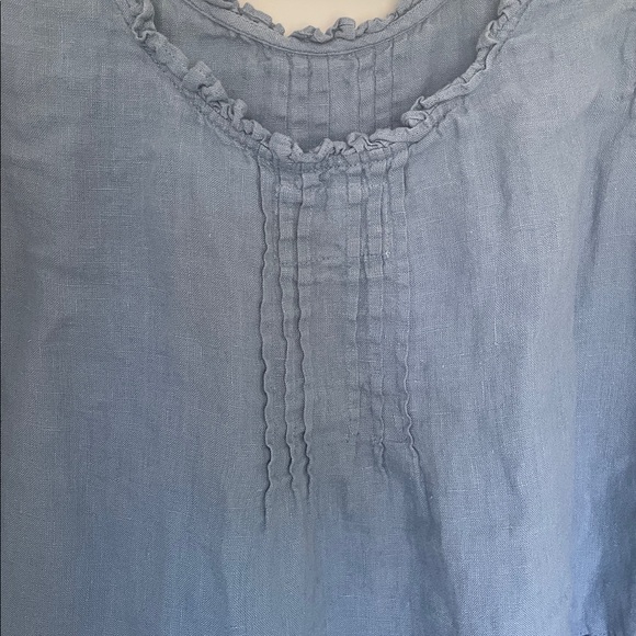 Heart’s desire lagenlook blue linen, ruffle pin tech tank top XL - Picture 6 of 9